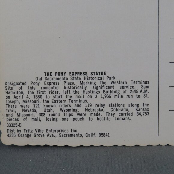 Vintage Postcard - The Pony Express Statue Sacramento - Dexter Press - Picture 3 of 4